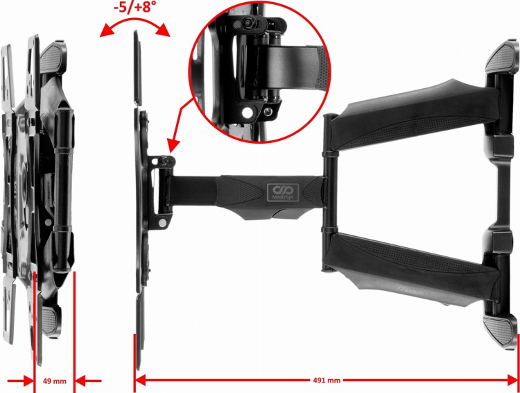 Minimalna i maksymalna odległość od ściany regulacja pochylenia